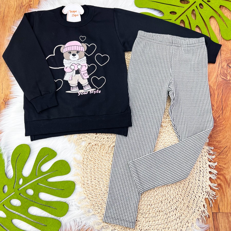 Conj. Casaco de Moletom Your Style e Calça Legging - Preto